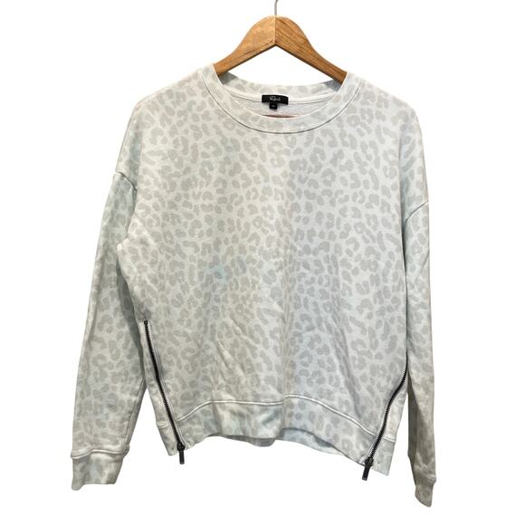 RAILS Women's White Gray Sweatshirt Sz M Leopard Print Zipper Detail Flawed - Picture 1 of 6